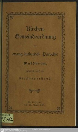 Kirchengemeindeordnung der evangelisch-lutherischen Parochie Waldheim