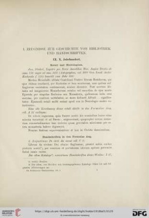 I. Zeugnisse zur Geschichte von Bibliotheken und Handschriften