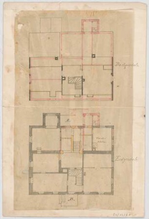 Thiersch, August ; München, Blütenstr.; Privathaus, Projekt - Grundriss EG, Grundriss DG