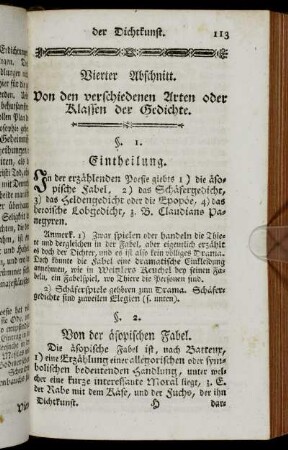 Vierter Abschnitt. Von den verschiedenen Arten oder Klassen der Gedichte.