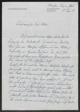 Brief von Wilhelm Buller an Margarete Hauptmann