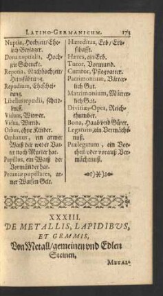 XXXIII. De Metallis, Lapidibus, Et Gemmis, Von Metall/ gemeinen vnd Edlen Steinen.