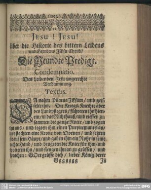 Die Neundte Predigt. Condemnatio. Des Leidenden Jesu ungerechte Verdammung