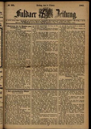 Ausgabe vom Freitag, den 09. Oktober 1885.