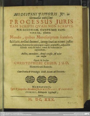 Processus juris tam scripti quam non scripti, per Saxoniam... usitatus