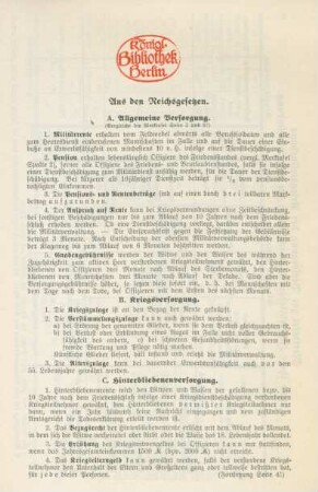 Reichsgesetzliche Versorgung der Kriegsteilnehmer und ihrer Hinterbliebenen, einschließlich der Kapitalabfindung, in übersichtlicher Darstellung nebst zahlreichen Beispielen