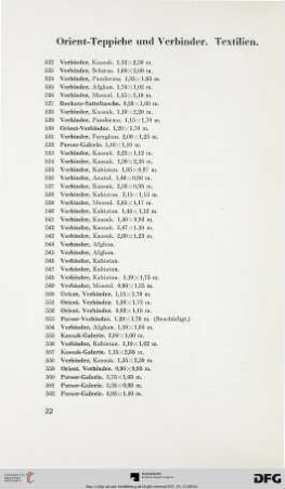 Orient-Teppiche und Verbinder. Textilien (Nr. 522-615)