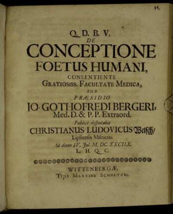 De Conceptione Foetus Humani, Consentiente Gratiosiss. Facultate Medica
