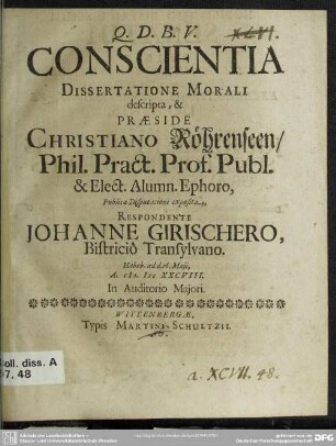 Conscientia : dissertatione morali