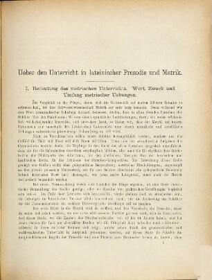 Ueber den Unterricht in lateinischer Prosodie und Metrik