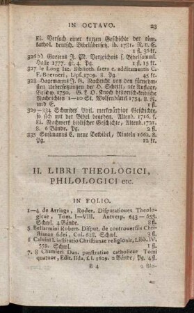 II. Libri Theologici, Philologici etc.