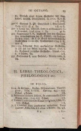 II. Libri Theologici, Philologici etc.