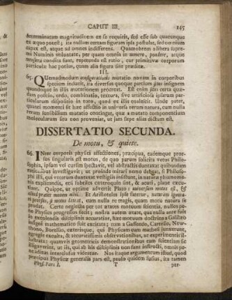 Dissertatio Secunda. De motu, & quiete.