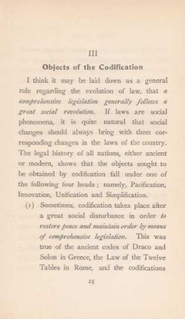 III. Objects of the codification