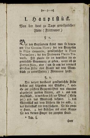 I. Hauptstück. Von der heut zu Tage gewöhnlichen Flöte (Flöttraver)