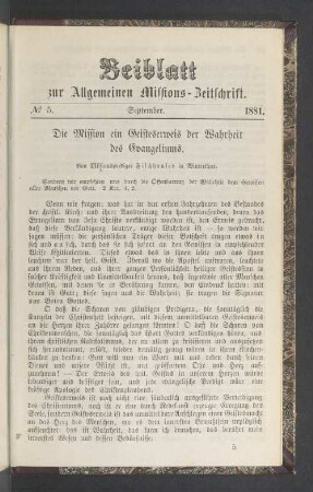 Beiblatt N° 5. September. 1881