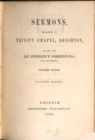 Sermons, preached at Trinity Chapel, Brighton, 4