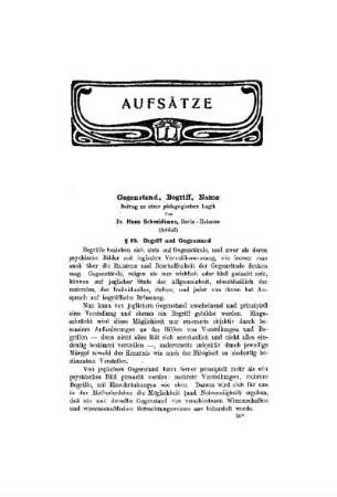 Gegenstand, Begriff, Name : Beitrag zu einer pädagogischen Logik ; (Schluß)