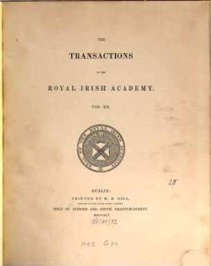 The Transactions of the Royal Irish Academy. 20. 1845
