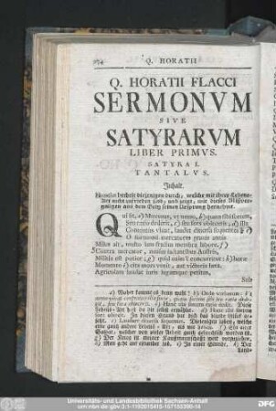 Q. Horatii Flacii Sive Satyrarum Liber Primus.