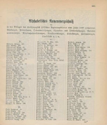 Alphabetisches Namensverzeichniß ...