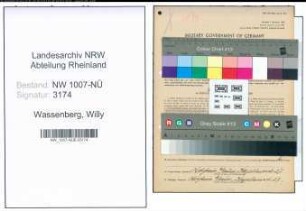 Entnazifizierung Willy Wassenberg , geb. 04.09.1897 (Vertreter)