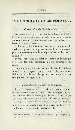 Concours d'admission a l'école polytechnique 1885.