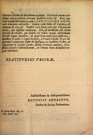 Epistola ad Alexandrum VII. P. M. E. Portu Regio Aug. 27.1655