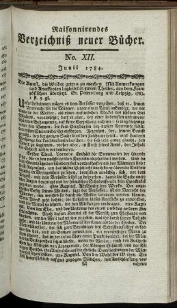 No. XII. Junii 1784.