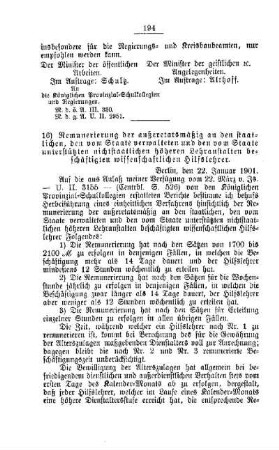 Remunerierung der außeretatsmäßig an den staatlichen, den vom Staate verwalteten und den vom Staate unterstützten nichtstaatlichen höheren Lehranstalten beschäftigten wissenschaftlichen Hilfslehrer : [D. Höhere Lehranstalten]