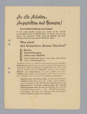 "An alle Arbeiter, Angestellten und Beamten!"