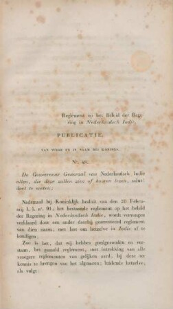 Reglement op het beleid der regering in Niederlandsch Indie. Publicatie. Van wege in naam des konings. No. 48.