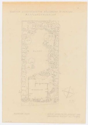 Gartenanlagen und Gärten Wohngebiet Burgfeld, Neviges: Garten des Stadtdirektors Willebrand: Bepflanzungsplan 1:100
