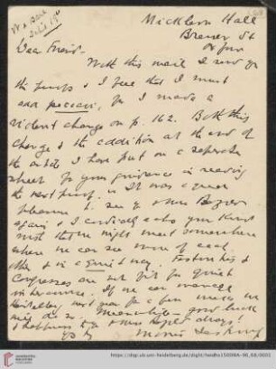 Briefe von Morris Jastrow an Carl Bezold: Karte von Morris Jastrow an Carl Bezold