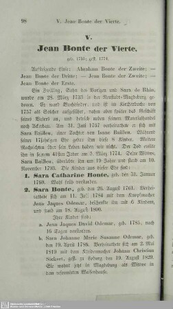 V. Jean Bonte der Vierte, geb. 1733; gest. 1774