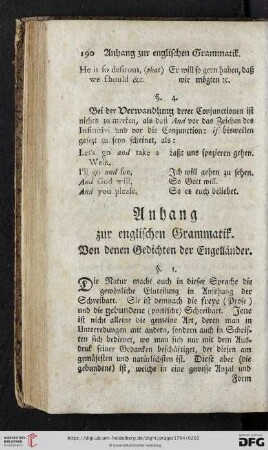 Anhang zur englischen Grammatik. Von denen Gedichten der Engellaender