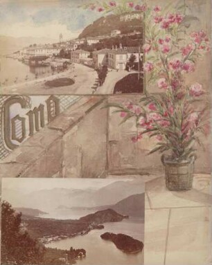 oben: Como unten: Comer See umrahmt von einem Aquarell und "Como"