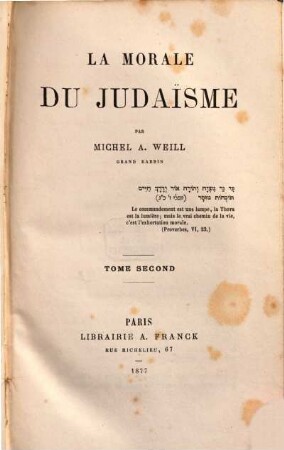 La Morale du Judaïsme, 2