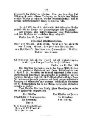 Bildung besonderer Fonds behufs Unterbringung bedürftiger Lungenkranken in Heilstätten : [A. Behörden und Beamte]