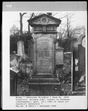 Grabstein von Salomon Lehr (+ 1889.01.18)