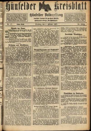 Erste Ausgabe vom Dienstag, den 08. Februar 1927.