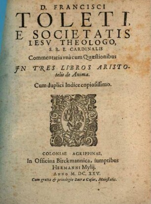 Commentaria, una cum quaestionibus, in tres libros Aristotelis de anima