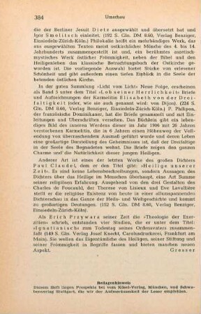384 [Rezension] Elisabeth de la Trinité, Lob seiner Herrlichkeit