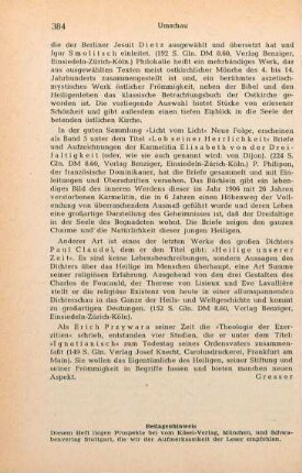 384 [Rezension] Elisabeth de la Trinité, Lob seiner Herrlichkeit