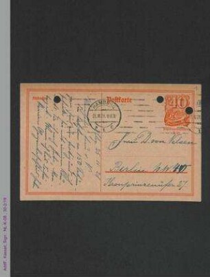 Postkarte von Antonie Traun an Dorothee von Velsen