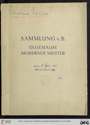Sammlung v. B. : Ölgemälde moderner Meister des 19. und 20. Jahrhunderts; Auktion in der Galerie Hugo Helbing, München: Dienstag den 23. April 1929