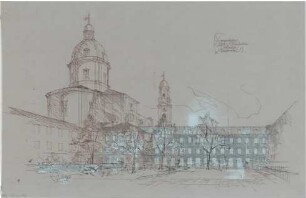 Gsaenger, Gustav; München, Theatinerstr.; Bayerisches Kultusministerium, Erweiterung - Erweiterungsbau, Ministerhof Hofseite (Perspektive)