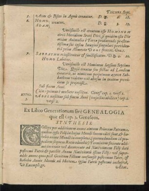 Ex Libro Generationum sive Genealogia quae est cap. 5. Geneseos. Synthesis.