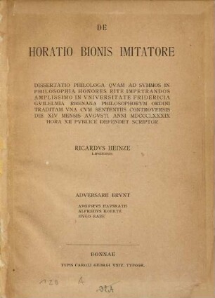 De Horatio Bionis imitatore