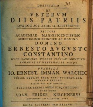 Dissertatio De Vetervm Diis Patriis : Qva Loc. Act. XXIIII. 14. Illvstratvr